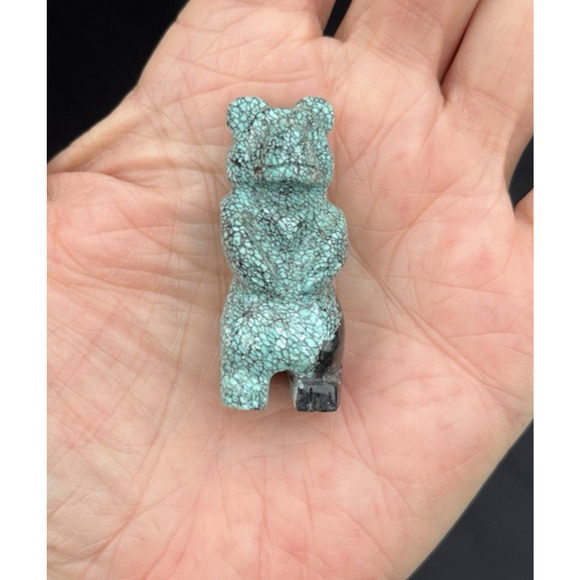 Natural Turquoise Smooth Round Beads 10mm 68 Beads + Zuni Carved Bear - Picture 12 of 12